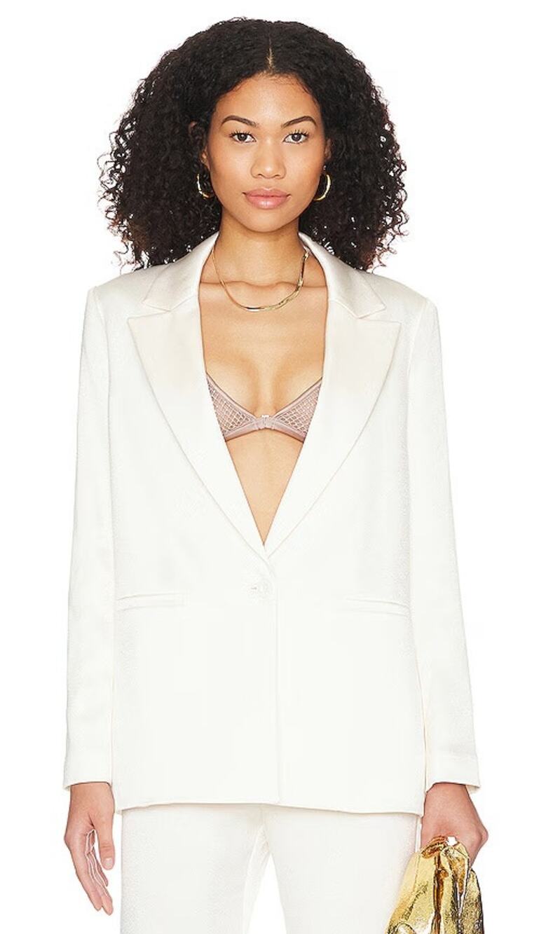 Alice + Olivia New Womens Denny Satin Boyfriend Single Breasted Blazer Ecru 4 - Picture 1 of 10